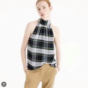 J. Crew Navy Plaid Tie Neck Halter Top Size 2
